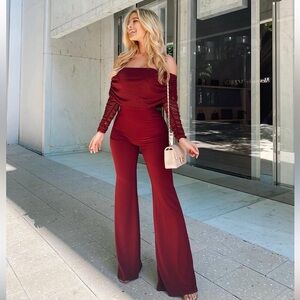 Club L London Burgundy Jumpsuit